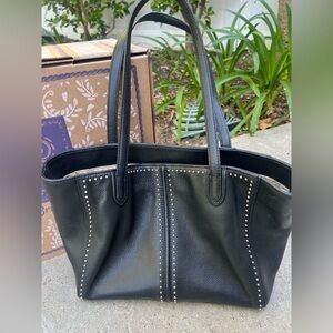 Brighton Black Leather Tote with Contrast Stitching Jax Pretty Tough in black